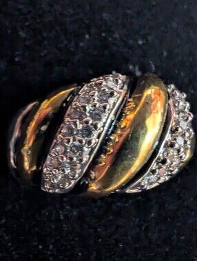 #113. Silver & Gold & Enamel Diamond Swirl Ring